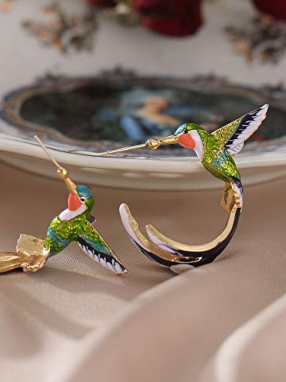 New -‎ Cute Flying Hummingbird Oil Painting Dangle Earrings